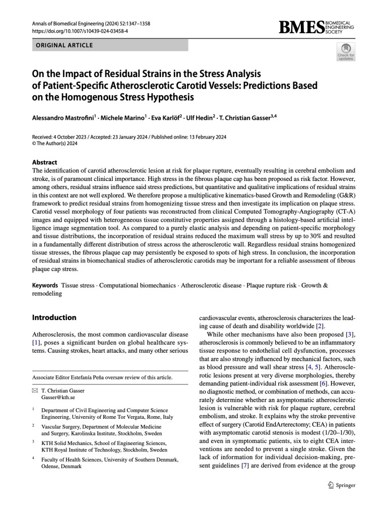 Mastrofini, A., Marino, M., Karlöf, E. et al. On the Impact of Residual Strains in the Stress Analysis of Patient-Specific Atherosclerotic Carotid Vessels: Predictions Based on the Homogenous Stress Hypothesis. Ann Biomed Eng 52, 1347–1358 (2024). https://doi.org/10.1007/s10439-024-03458-4